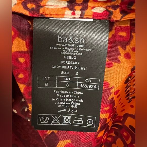 NWT BA&SH Printed Long Sleeve Button-Up Top Shirt Sz 2 - Picture 3 of 7